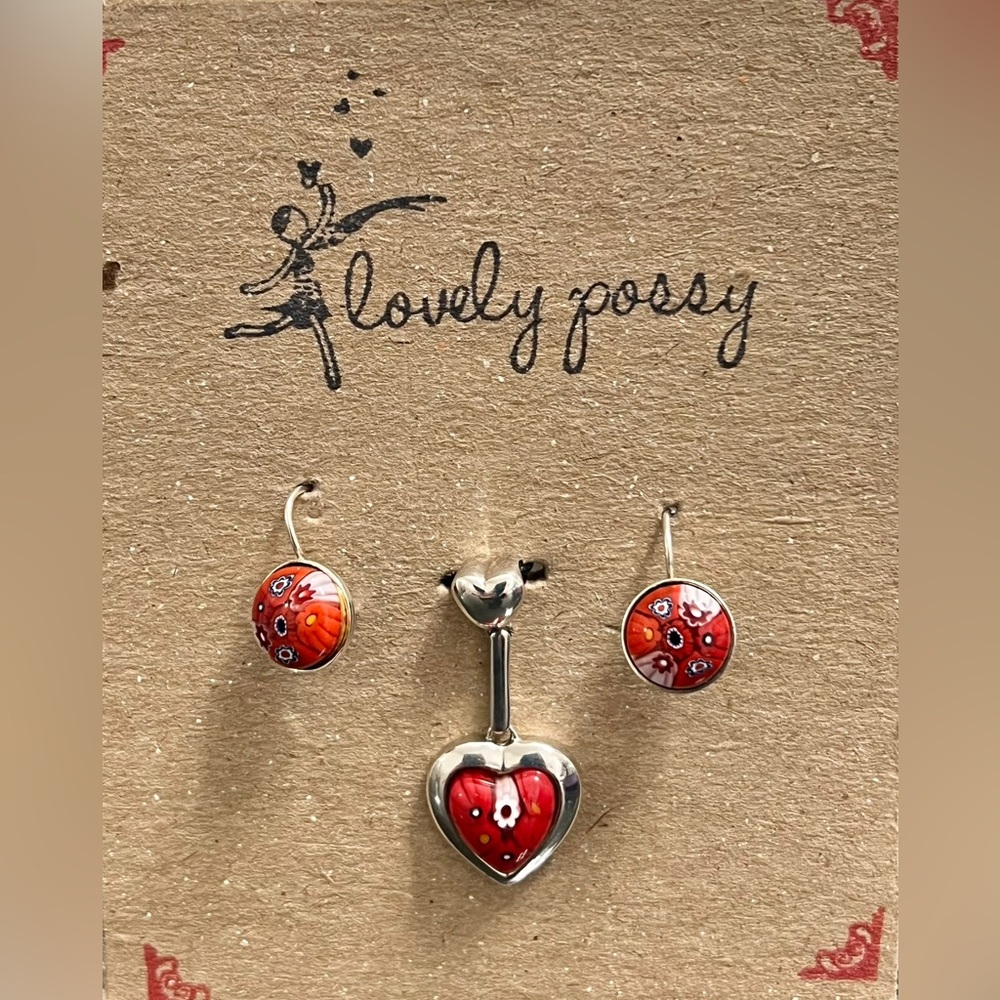 Silver and glass heart arrow jewelry